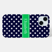 ネイビーブルー 水玉 エメラルドグリーン 名前 モノグラム Case-Mate iPhoneケース (裏面 (横))