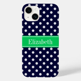 ネイビーブルー 水玉 エメラルドグリーン 名前 モノグラム Case-Mate iPhone 14ケース