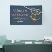 ネイビーブルー 海洋風 ゴールド アンカー ロープ ブライダルシャワー 横断幕 (トレードショー)