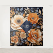 ネイビーブルー、焦げたオレンジとシャンパン結婚ズ タペストリー (正面)