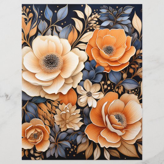 ネイビーブルー，焦げたオレンジ&シャンパンフローラ結婚ズ (裏面)