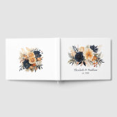 ネイビーブルー,焦げたオレンジ&シャンパンフローラ結婚ズ ゲストブック (全面)