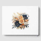 ネイビーブルー,焦げたオレンジ&シャンパンフローラ結婚ズ ゲストブック (裏面)