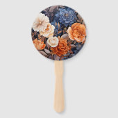 ネイビーブルー，焦げたオレンジ&シャンパンフローラ結婚ズ ハンドファン (裏面)