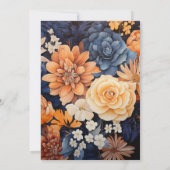 ネイビーブルー,焦げたオレンジ&シャンパンフローラ結婚ズ 招待状 (裏面)