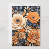 ネイビーブルー、焦げたオレンジ、シャンパン結婚ズ 招待状 (裏面)