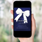 ネイビーブルー 白いリボン 誕生日 招待状