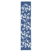 ネイビーブルー 白い 桜 ショートテーブルランナー (正面)