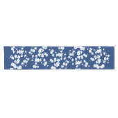 ネイビーブルー 白い 桜 ショートテーブルランナー (横)