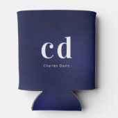 ネイビーブルー 白の航海士風イニシャル 名前 缶クーラー (裏面)