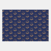 ネイビーブルー、白黒のクリスマスベル ラッピングペーパーシート (正面)