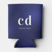 ネイビーブルー 白 イニシャル 名前 缶クーラー (正面)