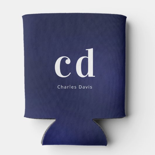 ネイビーブルー 白 イニシャル 名前 缶クーラー (裏面)
