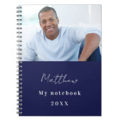 ネイビーブルー 白 カスタム写真 ノートブック (正面)