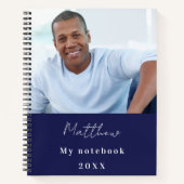 ネイビーブルー 白 カスタム写真 ノートブック (正面)