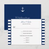 ネイビーブルー 白 ストライプ 航海 テーマ 返信カード (正面/裏面)