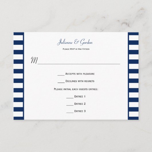 ネイビーブルー 白 ストライプ 航海 テーマ 返信カード (正面)