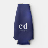 ネイビーブルー 白 モノグラムイニシャル 名前 航海 ボトルクーラー (正面)