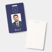 ネイビーブルー 白 写真 名前 ビジネス ロゴ バッジ (Front & Back)