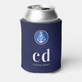 ネイビーブルー 白 nautical モノグラムイニシャル 名前 缶クーラー (缶裏面)