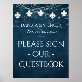 ネイビーブルー（紋章の）フラ・ダ・リフェアリーライト |の結婚サイン ポスター