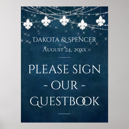 ネイビーブルー(紋章の)フラ・ダ・リフェアリーライト |の結婚サイン ポスター (正面)