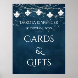 ネイビーブルー（紋章の）フラ・ダ・リフェアリーライト |の結婚サイン ポスター