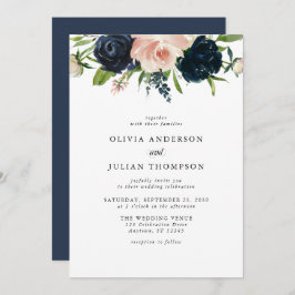 ネイビーブルー&赤面バラフローラ水色結婚ズ 招待状