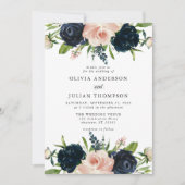 ネイビーブルー&赤面バラフローラ水色結婚ズ 招待状 (正面)