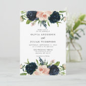 ネイビーブルー&赤面バラフローラ水色結婚ズ 招待状 (スタンド正面)