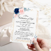 ネイビーブルー&赤面バラ葬儀お祝いの生活 招待状