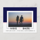 ネイビーブルー,赤面ピンクの結婚式Save the Date photo ポストカード (正面)