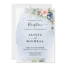 ネイビーブルー&赤面ピンクフラワーウェディングレセプション