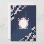 ネイビーブルー&赤面ピンクフローラキンセエレガントーニェラ 招待状 (裏面)