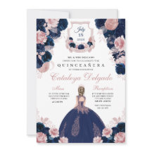 ネイビーブルー&赤面ピンクフローラキンセエレガントーニェラ