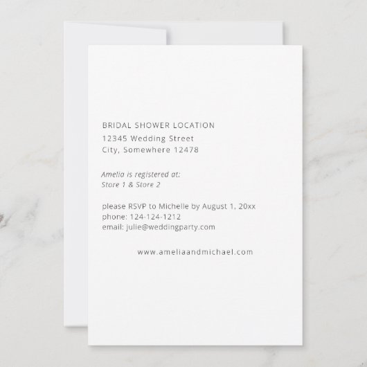 ネイビーブルー&赤面ピンクフローラブライダルシャワー 招待状 (裏面)