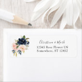 ネイビーブルー&赤面ピンクフローラ差出人住所ラベル ラベル (インサイチュ)