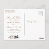 ネイビーブルー&赤面ピンク写真の保存日 ポストカード (裏面)