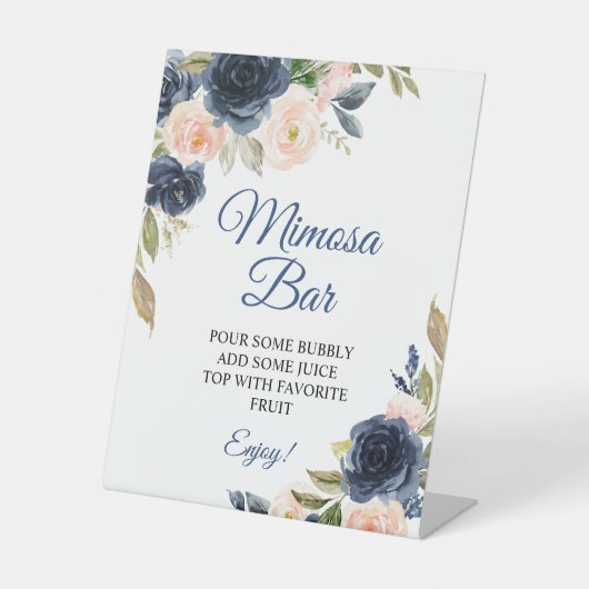 ネイビーブルー&赤面フローラシャワーミモサバーサイン 台座サイン (正面)