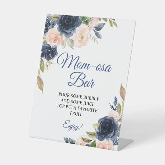 ネイビーブルー&赤面フローラシャワーモモモザバーサイン 台座サイン (正面)