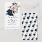 ネイビーブルー&赤面フローラベビーシャワーおむつラッフル エンクロージャーカード (正面/裏面)