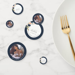 ネイビーブルー&赤面フローラ水彩ブライダルシャワー コンフェッティ