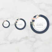 ネイビーブルー&赤面フローラ水彩ブライダルシャワー コンフェッティ (正面)