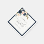 ネイビーブルー&赤面フローラ水彩ブライダルシャワー スタンダードカクテルナプキン (角)