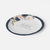 ネイビーブルー&赤面フローラ水彩ブライダルシャワー ペーパープレート (アングル)