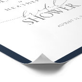 ネイビーブルー&赤面フローラ水色シャワーウェルカム ポスター (角)