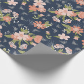 ネイビーブルー&赤面フローラ&ビーズラッピング紙 ラッピングペーパー (角)