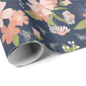 ネイビーブルー&赤面フローラ&ビーズラッピング紙 ラッピングペーパー (ロールコーナー)