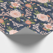 ネイビーブルー&赤面ボタニカルフローララッピング紙 ラッピングペーパー (角)
