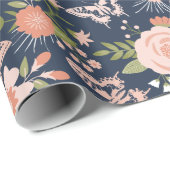 ネイビーブルー&赤面ボタニカルフローララッピング紙 ラッピングペーパー (ロールコーナー)